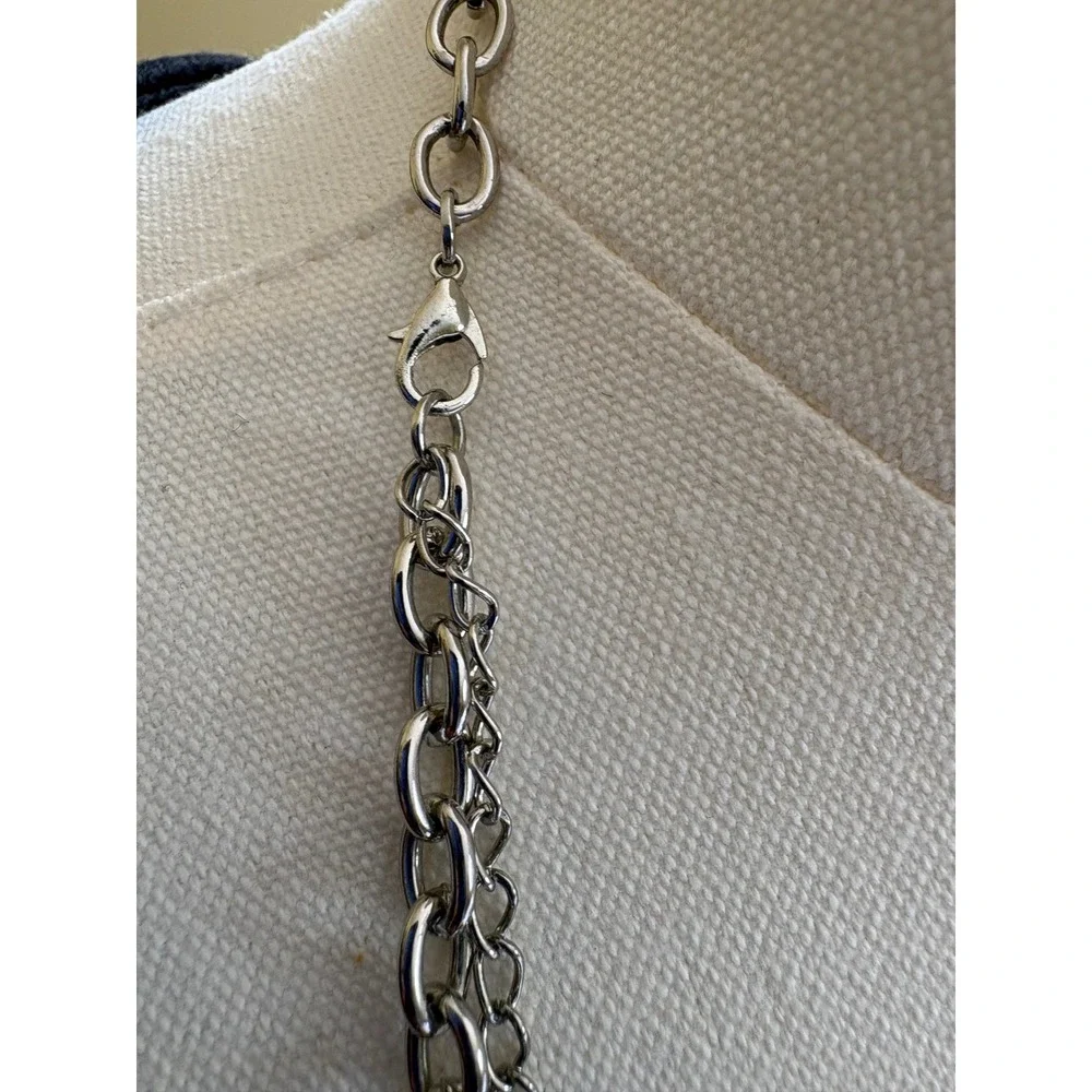 Silver Tone Long Turquoise Faux Stone Chain Necklace and Drop Earring‎ Set Boho